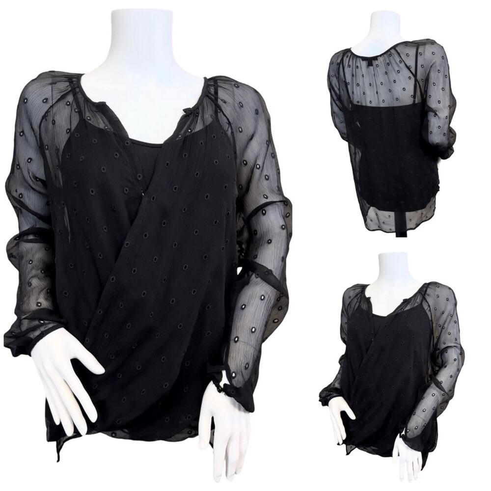T#152 Ella Moss 2 Piece Cross Front Sheer Blouse SZ M $98